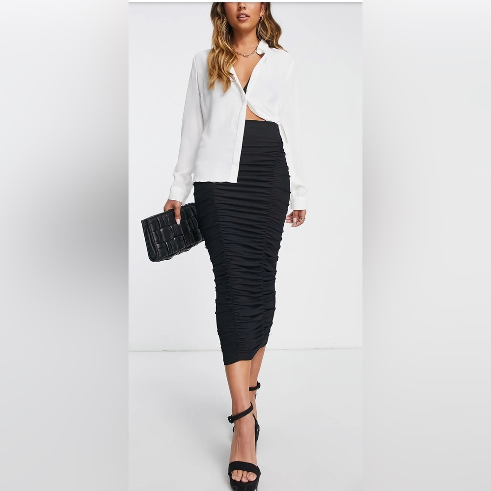Topshop ruched jersey skirt black sz 10